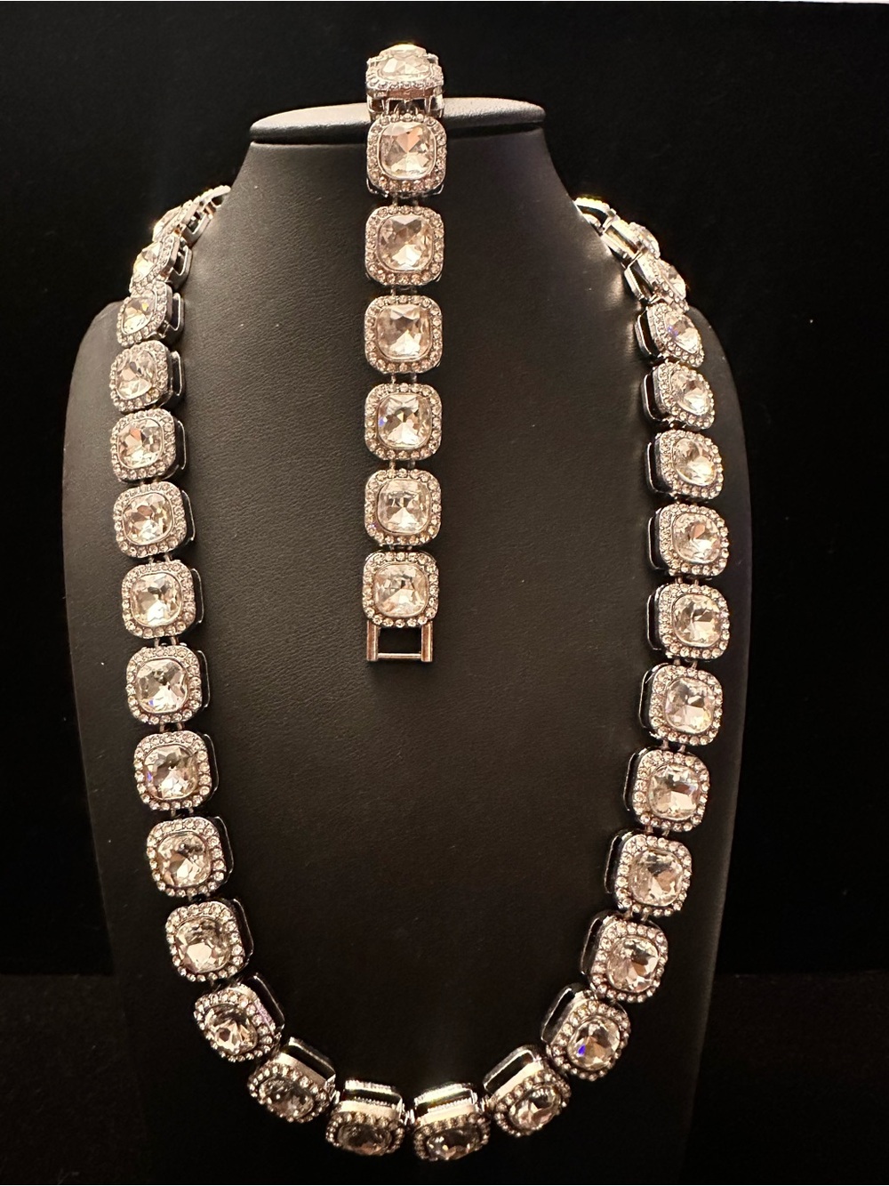 Cuban Cushioned Tennis Necklace and Bracelet Set of 2
